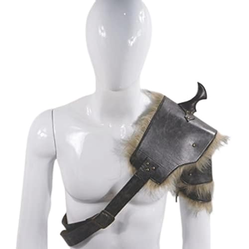 MDFCZXP Mittelalterliche verstellbare Schulterrüstung mit Horn - Erwachsene PU Lederrüstung Wikinger Pirat Gladiator Spartaner,Braun,26cm