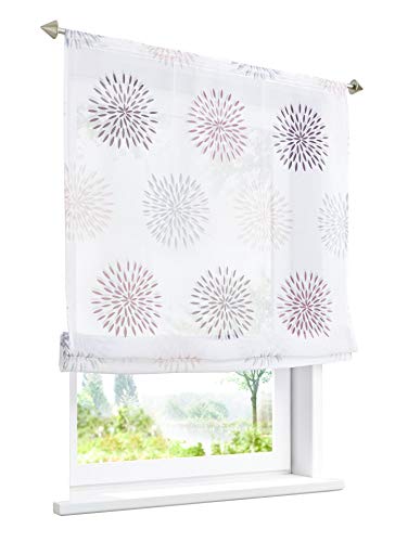 LiYa 1 Stück Raffrollo mit Kreis-Motiven Floral Design Raffgardine Voile Transparent Vorhang (BxH 100x140cm, Violett mit Tunnelzug)