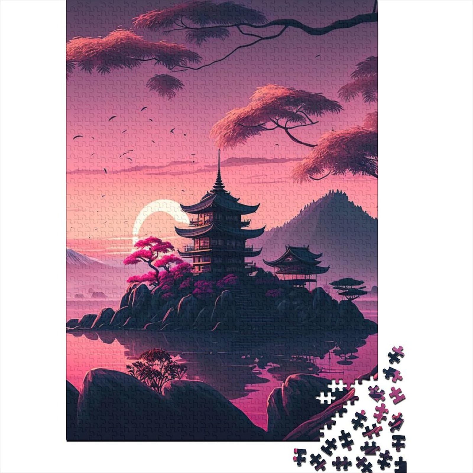 Japanischer Tempel, Holzpuzzle, Puzzle für Erwachsene und Teenager, 1000 Teile, Puzzle für Erwachsene, lustige Familienpuzzles für Erwachsene (Größe 29,53 x 19,69 Zoll)