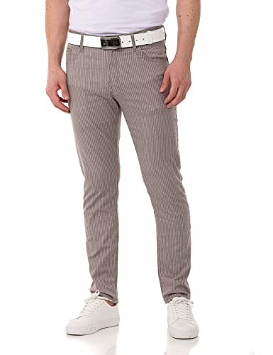 Cipo & Baxx Herren Leinenhose Jeans Denim Gestreift Freizeithose Baumwolle CD841 Grau W38 L34