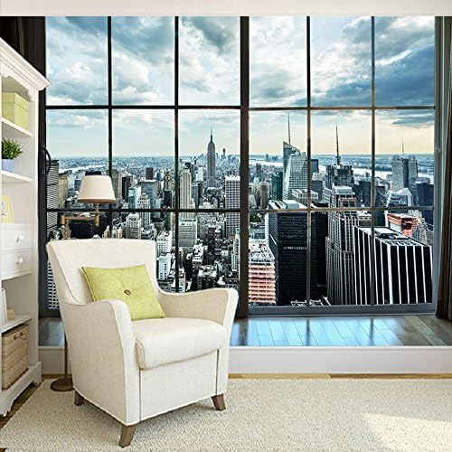 XLMING New Yorker Architektonische Fensteransicht Küche Esszimmer Arbeitszimmer Wohnzimmer TV Hintergrund Wand 3D Tapete-400cm×280cm