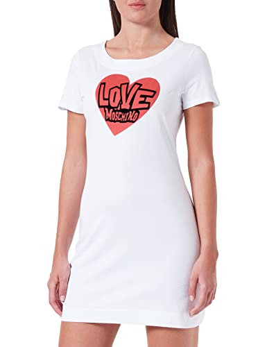 Love Moschino Damen A-line Short Sleeves in 30/1 Cotton Jersey Dress, Optical White, 40 EU