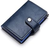 VSULZVNU Kartenetuis Haspe PU-Leder Geldbörse Lässiger Kartenhalter Schutz Smart Wallet Aluminium Kartenetui Slim Herren Damen Geldbörse (Farbe: Blau)