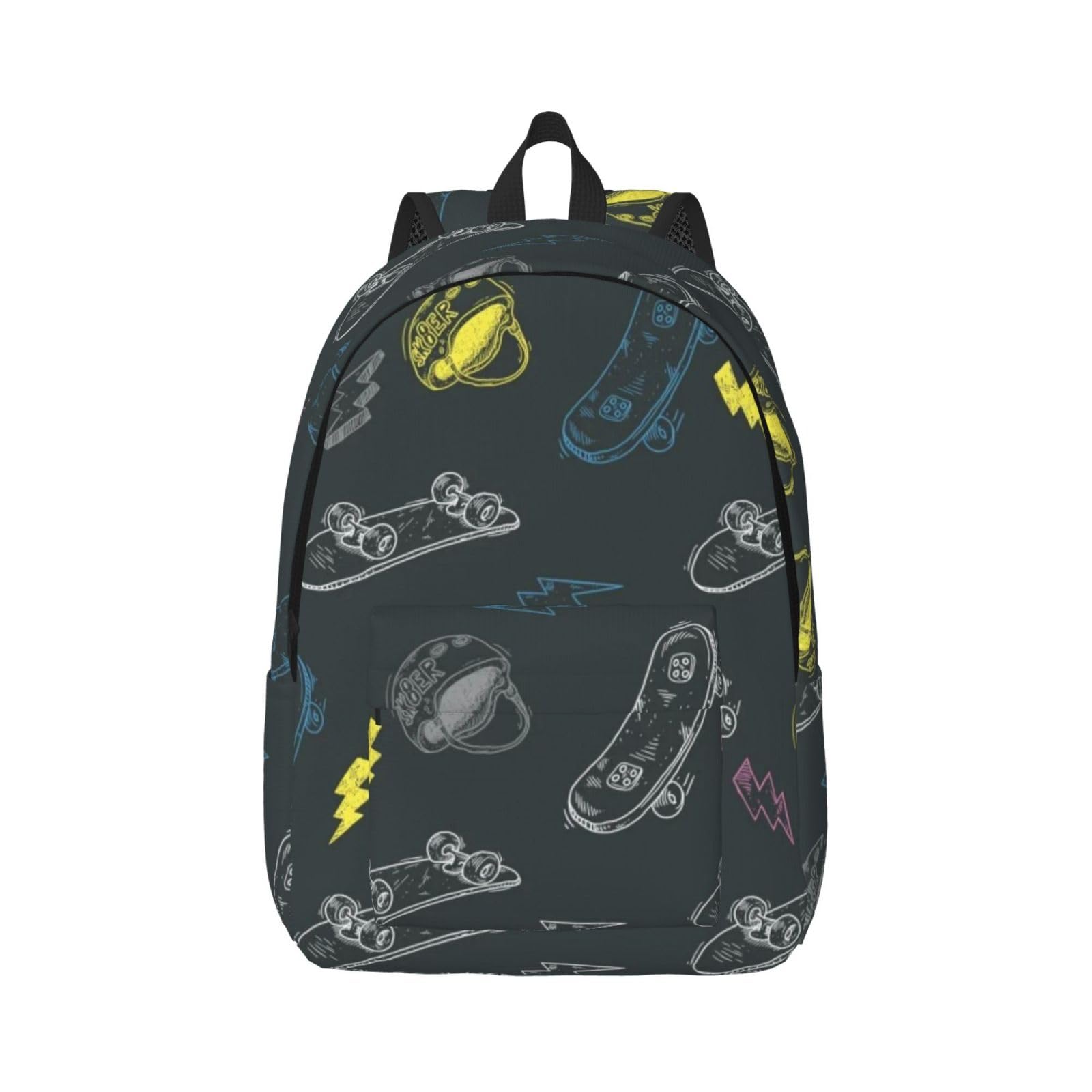 Wurton Graffiti Skateboard Print Unisex Canvas Rucksack Netter Rucksack Reise Sport Casual Ästhetischer Rucksack, Schwarz , S