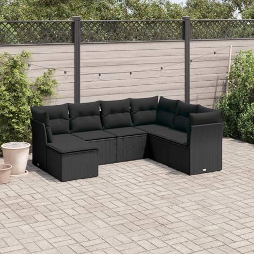 Juroupi 7-tlg. Garten-Sofagarnitur mit Kissen Gartengarnitur Set Garten LoungemöBel Set LoungemöBel Balkon Patio Furniture Schwarz Poly Rattan - 3217985