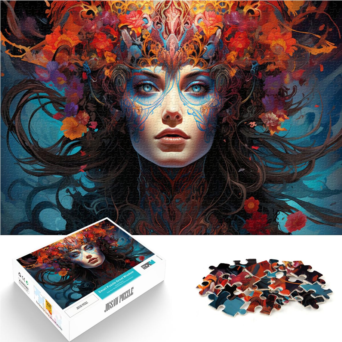 Puzzle für farbenfrohe psychedelische Frauenkunst, 1000 Teile, Puzzle, Holzpuzzle, Spielzeug, Puzzle, Lernspiele, Stressabbau-Puzzle, 1000 Teile (50 x 75 cm)