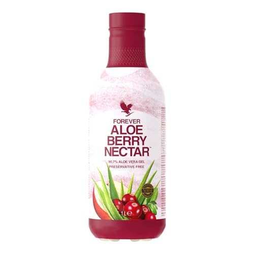 Forever Aloe Berry Nectar, 100% pures Aloe Vera Gel, 1 Liter, ohne Zusatz von Konservierungsstoffen, Vitamin C, Cranberry, Granatapfel, Apfelsaft, glutenfrei, Energielieferant, fruchtiger Saft