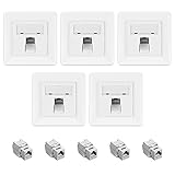 kwmobile Keystone Dose Modul Set - 5X Keystone Modul 5X Netzwerkdose 1-Port CAT 6A Kabel - 10Gibt/s geschirmt Metall Gehäuse RJ45 Schnappverschluss