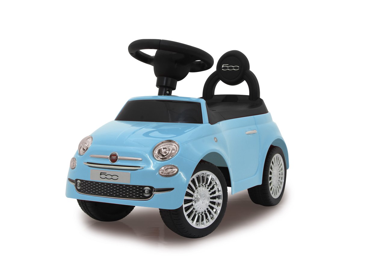 JAMARA 460327 - Rutscher Fiat 500 blau - offiziell lizenziert, Kofferraum unter der Sitzfläche, Schub- und Haltegriff, verschiedene Sounds, Hupe, originalgetreue Optik, wertige Verarbeitung