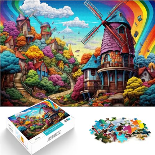 Puzzle-Geschenk, farbenfrohe Regenbogen-Windmühlenstadt, 1000-teiliges Puzzle für Erwachsene, anspruchsvolles, unterhaltsames Familienspiel, 1000 Teile (50 x 75 cm)