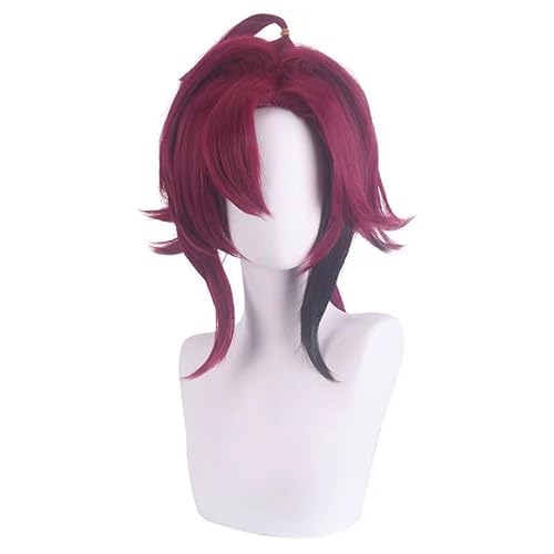 WCCNKK Anime Coser Genshin Impact Shikanoin Heizou Cosplay Perücken Rote Reverse-Lockenperücke Hitzebeständige Synthetische Haare Wig+ Perücke Kappe, Geeignet Für Halloween-Party