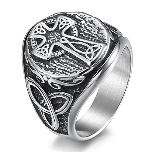 VOYADE Viking Celtic Knot Cross Edelstahlring, Trinity Knot Cross Siegelring Für Nordische Männer,Silber,13