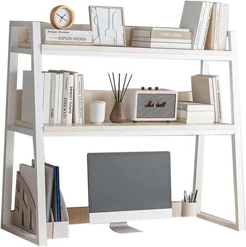 QYZUJIKL Desktop-Bücherregal Trapezförmiges Desktop-Bücherregal, Metall-Holz-Computer-Schreibtisch-Bücherregal, Schreibtisch-Bücherregal-Organizer-Rack