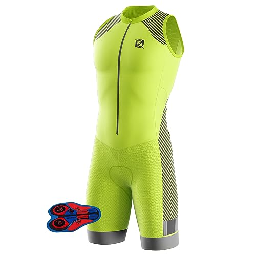 Triathlon Anzug Herren Herren Radsportanzug gepolstert einteilig Trisuit Bike Top Short Trisuit Einteiler für WettkampfGeeignet zum Laufen, Radfahren, Schwimmen (TYP-2,4XL)