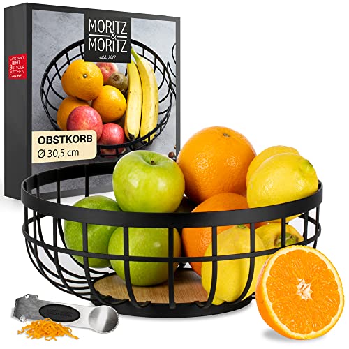 Moritz & Moritz Obstschale Schwarz Metall 30,5cm - Obstkorb Schwarz Metall – Korb für Geschenke, Früchte, Gemüse und Brot