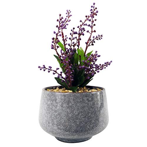 Leaf Keramik-Pflanzgefäß mit künstlicher Schreibtisch-Pflanze, violett, Vitex Negundo, 28 cm