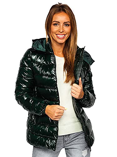 BOLF Damen Winterjacke Steppjacke mit Kapuze Daunenjacke Reißverschluss Sportjacke Zip Wärme Freizeit Outdoor Basic Casual Style B9583 Grün XL [D4D]