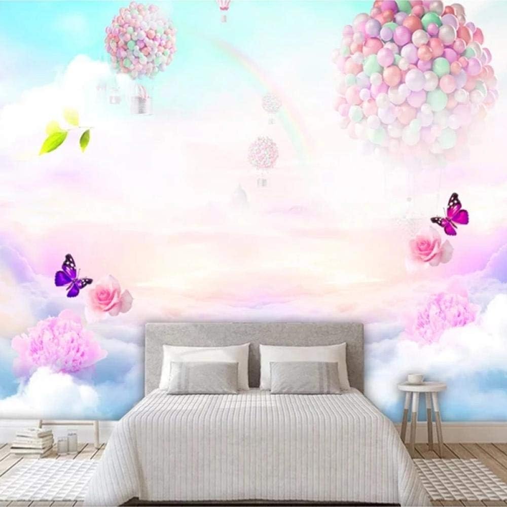 Blumen Schmetterlinge Luftballons Regenbögen Der Himmel 3D Tapete Poster Restaurant Schlafzimmer Wohnzimmer Sofa TV Dekorative Wand-350cm×256cm