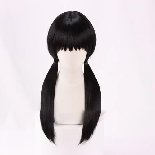 WCCNKK Wig Anime Cosplay Perücke for Chainsaw Man Mitaka Asa Cosplay Perücke Schwarze Perücke Mit Doppeltem Pferdeschwanz Rollenspiel Perücke, Mit Perückenkappe, Geschenk Für Anime-Fans