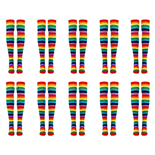 Yangyou 20X Regenbogengestreifte Socken ÜBer Dem Knie Clown Gestreiftes Kostüm Hohe Strümpfe für Halloween Cosplay Partys