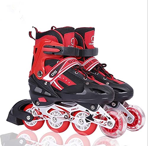 Inline-Skates mit Verstellbarer Größe Skates für Kinder, Jugendliche, Erwachsene, Anfänger (rot, M (EU 35-38))