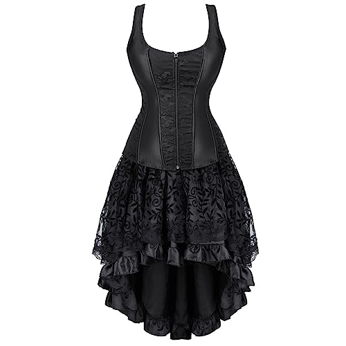 Tutu Rock Damen Set Steampunk Gothic Rock und Korsett 2 Stücke Mittelalter Rock Viktorianisch Renaissance Halloween Karneval Kostüm Vintage Spitzenfliege Röcke Palast Gotischer Punk Party Outfit