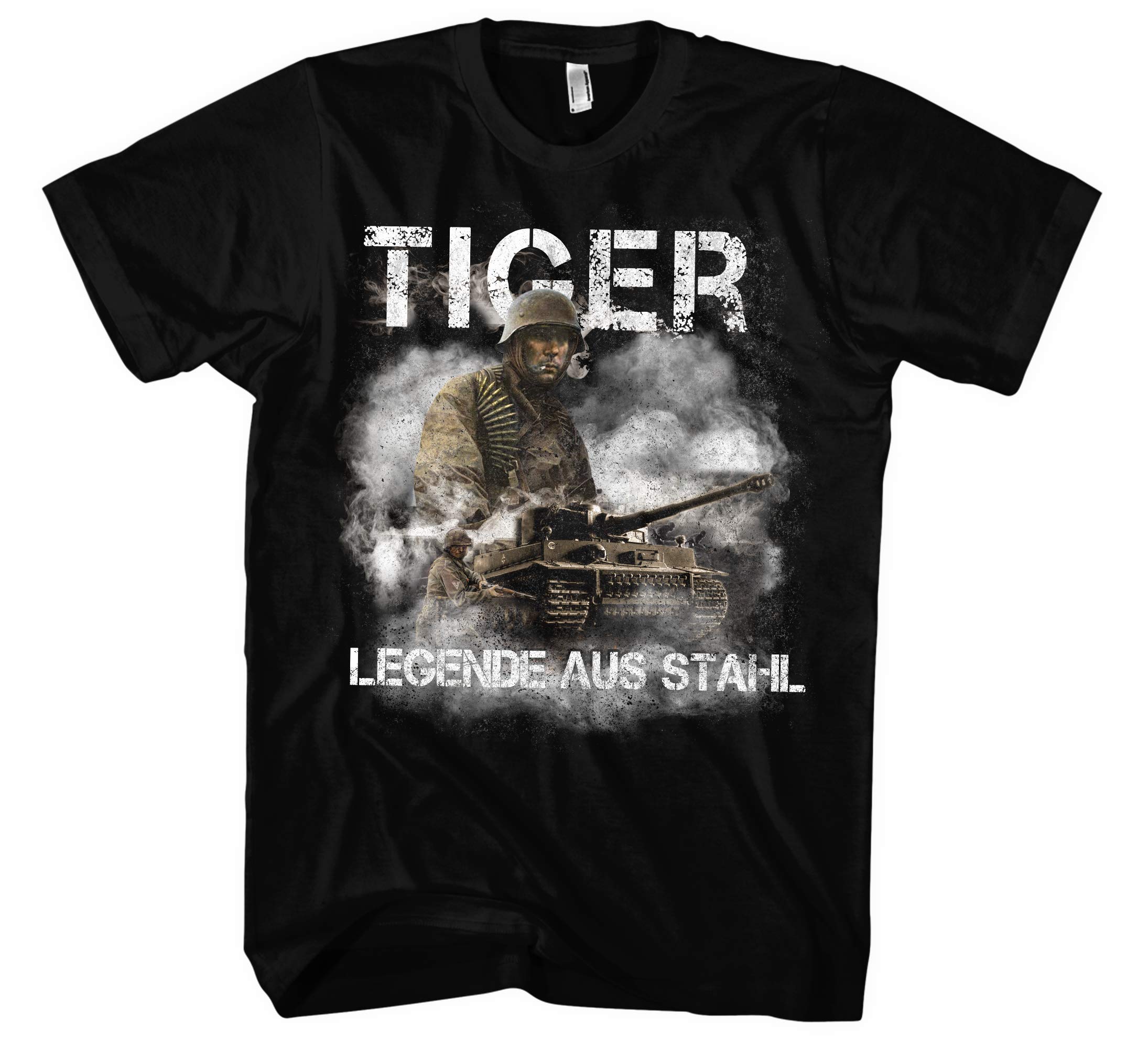 Legende Tiger Herren T-Shirt | Tiger Panzer Tshirt German Panzer Shirt Landser Tank WW2 | M1 Schwarz (4XL)