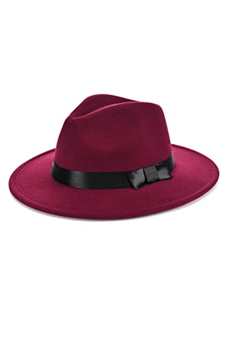 ArtiDeco Panama Hut Mafia Gangster Herren Filz Fedora Trilby Bogart Hut 1920 Stil Gatsby Kostüm Accessoires (Weinrot)