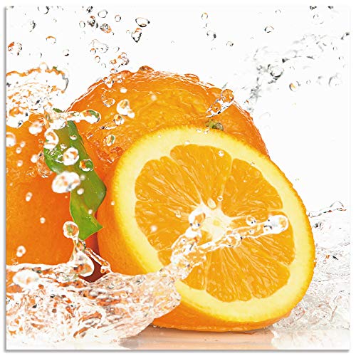 Artland Spritzschutz Küche aus Alu für Herd Spüle 60x60 cm Küchenrückwand mit Motiv Essen Obst Früchte Orangen Wasser Modern Hell Orange T5UI