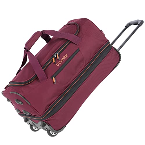 travelite 2-Rad Trolley Reisetasche Gr. S mit Dehnfalte, Gepäck Serie Basics: Weichgepäck Reisetasche mit Rollen mit extra viel Volumen, 55 cm, 51 Liter (erweiterbar auf 64 Liter), Bordeaux