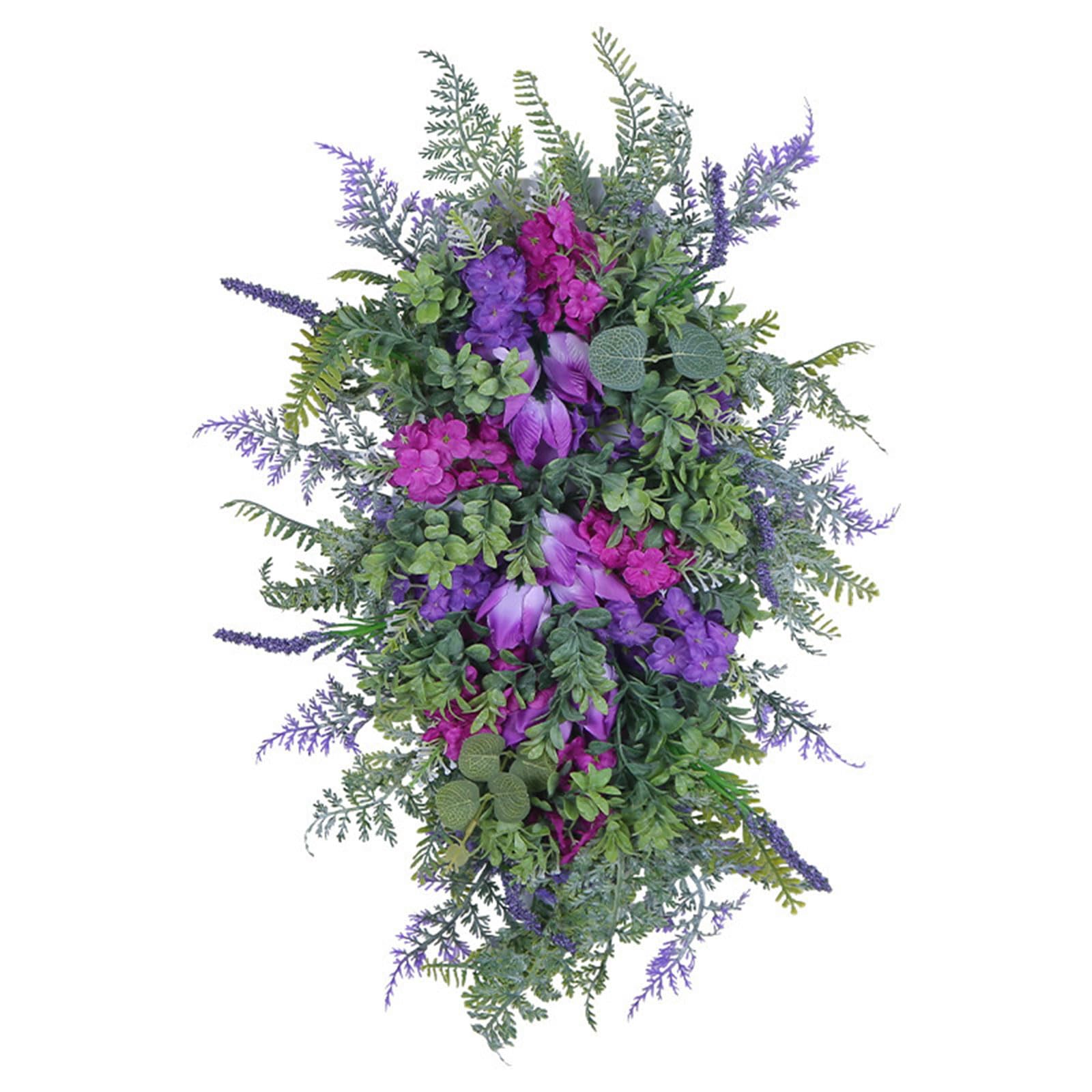 Meiliyizu Frühlingskranz mit bunten Tulpen, für Haustür, künstliche Lavendel, Girlanden für Hochzeit, Veranda, Wand