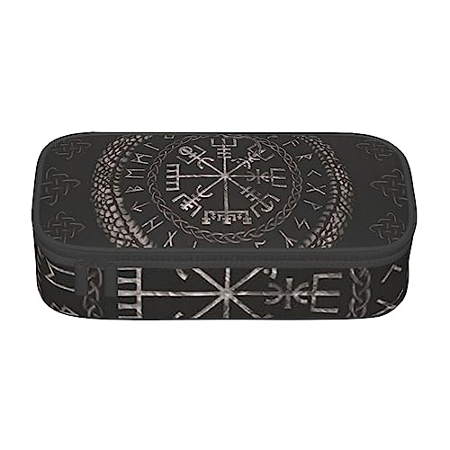 ZORIN Großes Federmäppchen, große Kapazität, Stiftehalter, Vegvisir in Ouroboros Rune, tragbar, Büro, Schreibwaren, Make-up-Tasche, geeignet für Schule, Büro, Studenten, Erwachsene, Schwarz ,