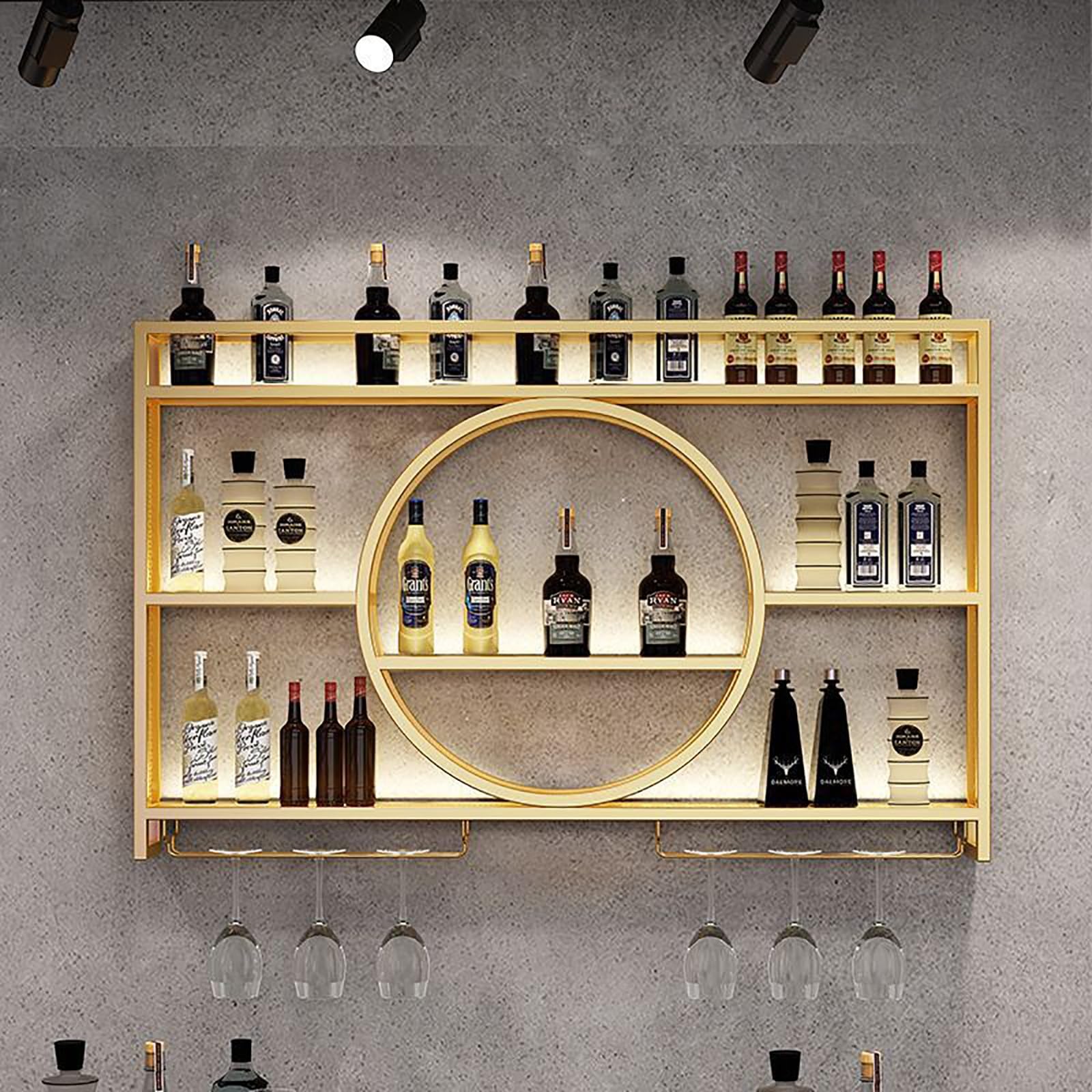 Weinregal, Wandmontage, Weinregale, freistehend, Weinglashalter, modernes Metall-Wein-Display-Rack, Barregal, Hängeregal, Weinglasregal, Aufbewahrungsregale, für Zuhause, Restaurant, Bars (Farbe: Go