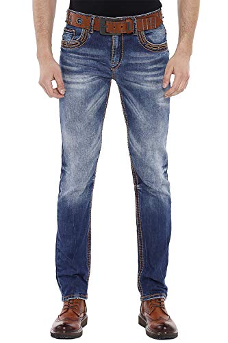 Cipo & Baxx Herren Jeans Hose Regular Slim Fit Denim Hose Pants Dicke Naht Jeanshose Blau W31 L34