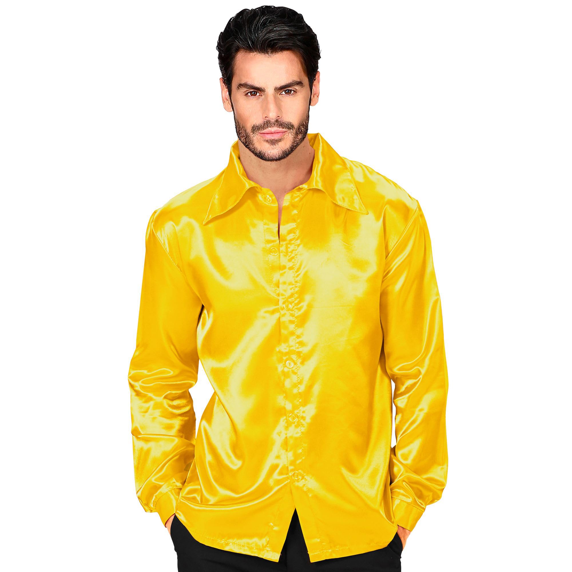 W WIDMANN MILANO Party Fashion - Satin Hemd für Herren, 70er Jahre Disco Fever, Retro Style, Schlagermove, Party Shirt