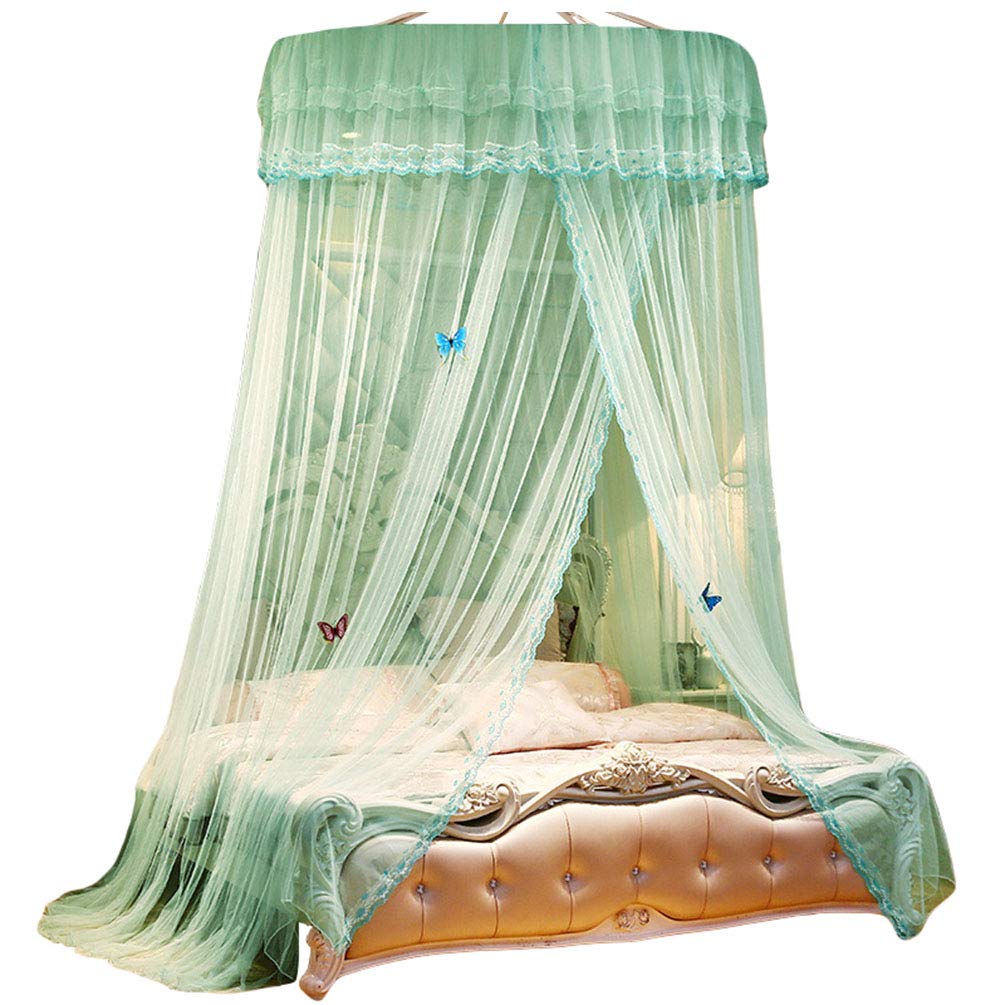 Kaiyei Moskitonetz Universal Himmelbett für Doppel, Einzel, Kinderbetten, Prinzessin Betthimmel Rund mit Klebehaken Schlafzimmer Schmetterling Dekoration Romantisch Palast Grün 150cm×200cm