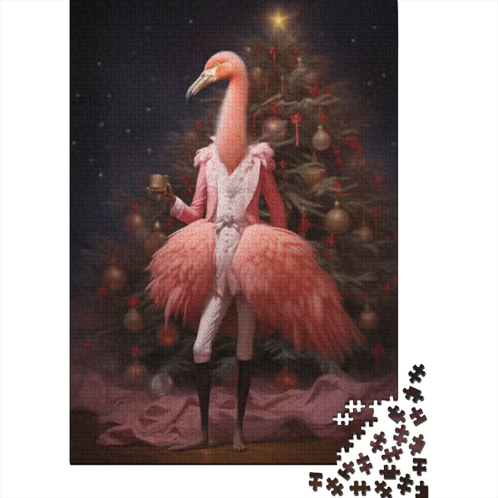 1000 Teile für Erwachsene, schwierige Puzzles, Flamingo-Weihnachtspuzzle, süße Holzpuzzles für Erwachsene, Stressabbau, Urlaub zu Hause, Zeit totschlagen (Größe 75 x 50 cm)