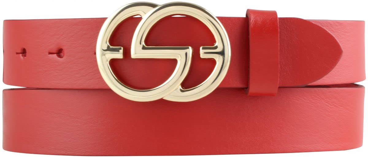 BELTINGER Damen-Gürtel EMIL aus Vollrindleder 3 cm | Schmaler Ledergürtel für Damen 30mm | Gold glänzend | Rot 90cm