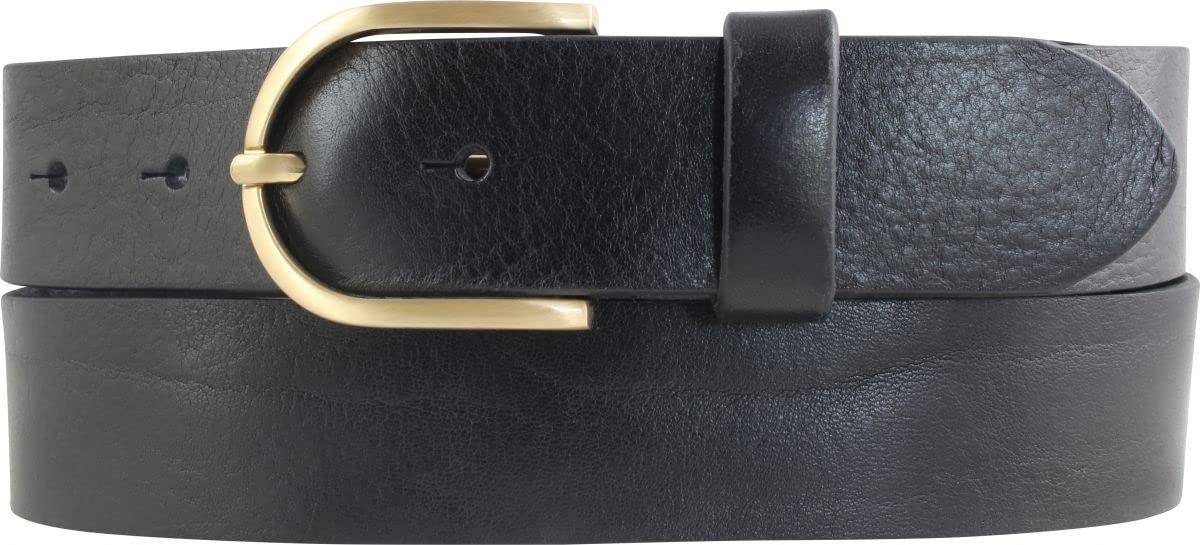 BELTINGER Damen-Gürtel aus Vollrindleder 3,5 cm | Jeans-Gürtel für Damen 35mm | Chino-Gürtel mit runder, goldener Gürtelschließe | Schwarz 125cm