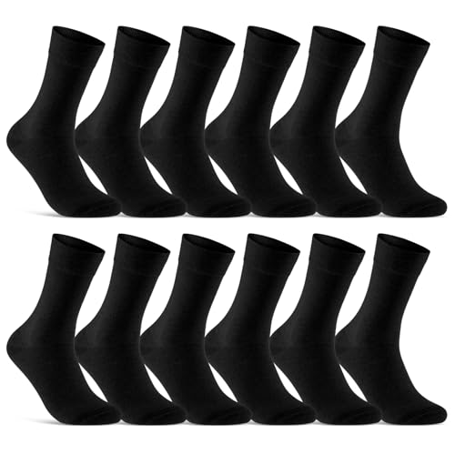 6 | 12 | 24 Paar Socken Damen & Herren Schwarz Baumwolle (12 Paar | Schwarz 47-50)