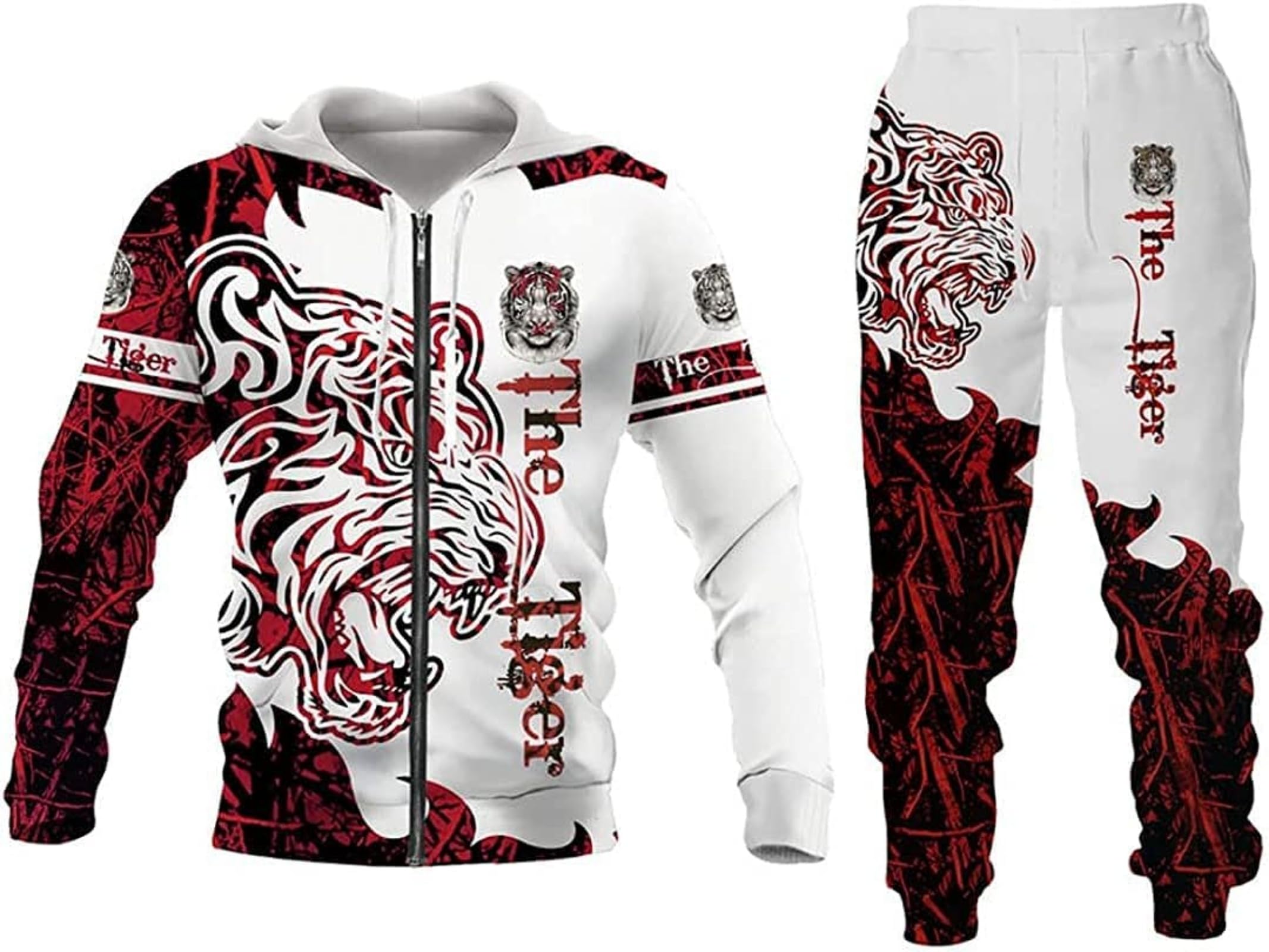 RIAAJ Herren Anzug Löwe Wolf 3D gedruckt Hoodie Hose Anzug Herren Herbst Freizeit Trainingsanzug Tiere (F5,M)