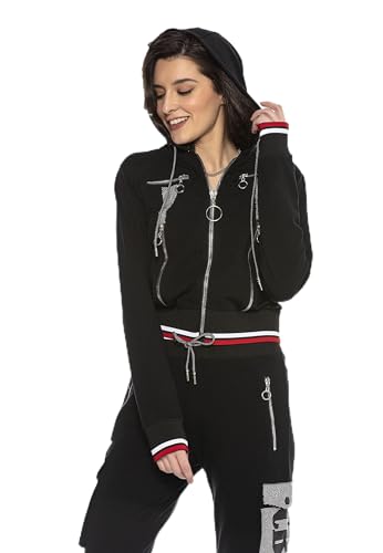 Cipo & Baxx Damen Sportanzug Sweat Suit 2-teiliges Set Sweatjacke Hose mit Steinbesatz WLR134 Schwarz S