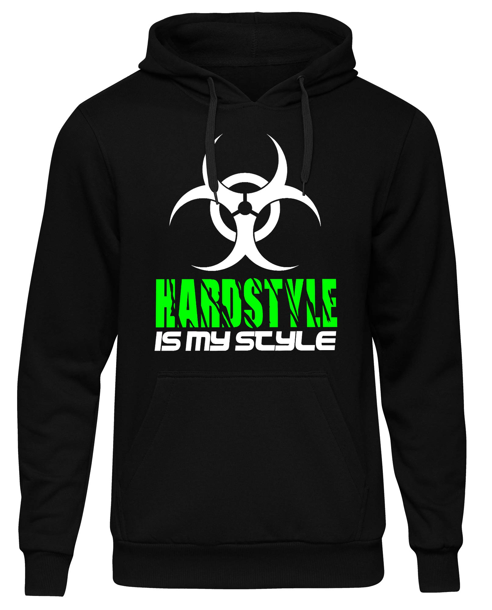 Hardstyle is My Style Männer und Herren Kapuzenpullover | Hardcore Musik Minimal Geschenk | M1 (Schwarz-Neongrün, XL)