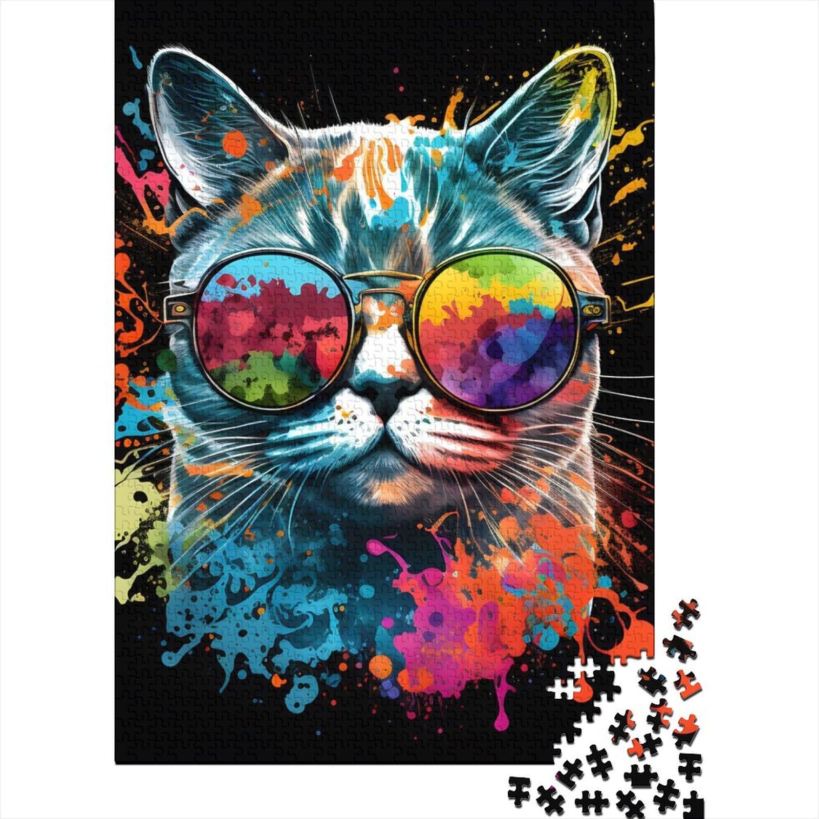 Buntes Holzpuzzle mit Katzen-Tierfarbe für Teenager, 500 Teile, Puzzle für Erwachsene und Teenager, interessantes Puzzle zur Stressreduzierung, 52 x 38 cm