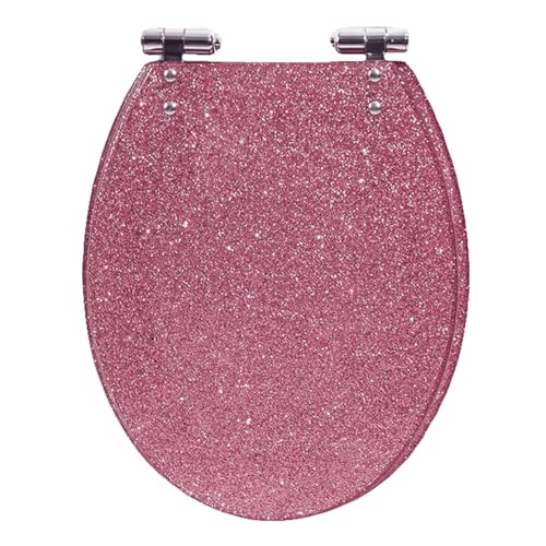 Dazzluxe Glitzernder Toilettensitz, Runder 16,5-Zoll-Toilettensitzbezug Mit Langsam Schließendem Toilettendeckel, Schnellverschluss, Rutschfeste Toilettensitze Aus Sicherem Harzmaterial,Rosa