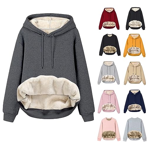 Sweatshirt Damen Gefüttert Warm Fleece Pullover Kapuzenpullover Sweatjacke Mit Kapuze Longsleeve Oversized Einfarbig Hoody Pulli Oberteile Teddy Langarmshirt Herbst Winter Kapuzenjacke Streetwear