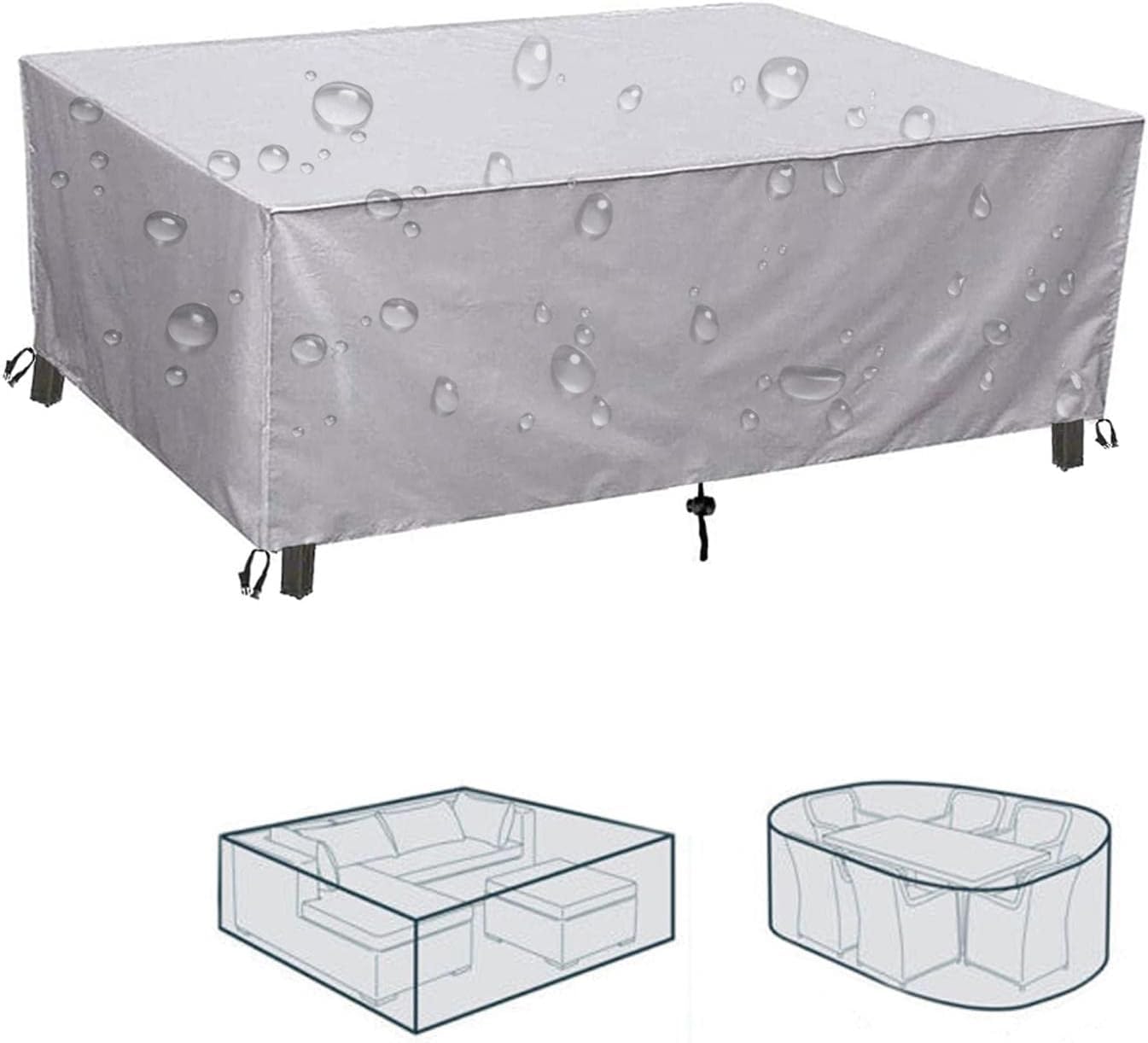 Gartenmöbel-Abdeckung, 250 x 90 x 70 cm, quadratische Lounge-Abdeckung, wasserdichte Plane für Gartenmöbel, winterfeste Balkonmöbel-Abdeckung, 420D Oxford-Tischabdeckung, Silber, 150 x 90 x