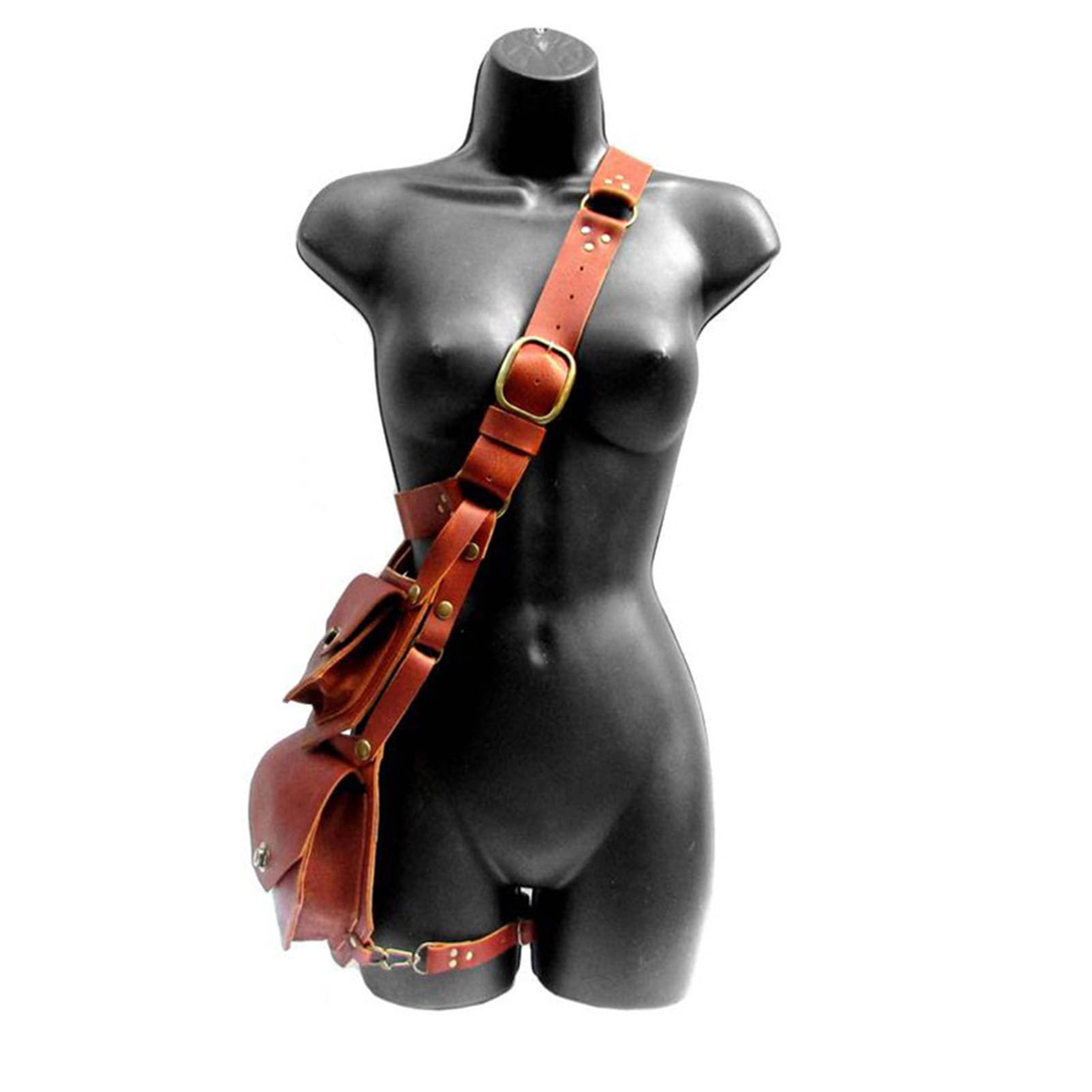 MDFCZXP Mittelalterliche Steampunk Handytasche Verstellbare Retro Oberschenkeltasche für Frauen und Männer,Orange,15cm