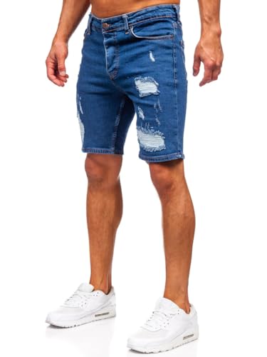 BOLF Herren Jeans Shorts Kurze Jeanshose Stretch Denim Bermudas Kurze Hose Cargo Cargoshorts Used Look Baumwolle Sommer Freizeithose Slim Fit 0790 Dunkelblau XXL [7G7]