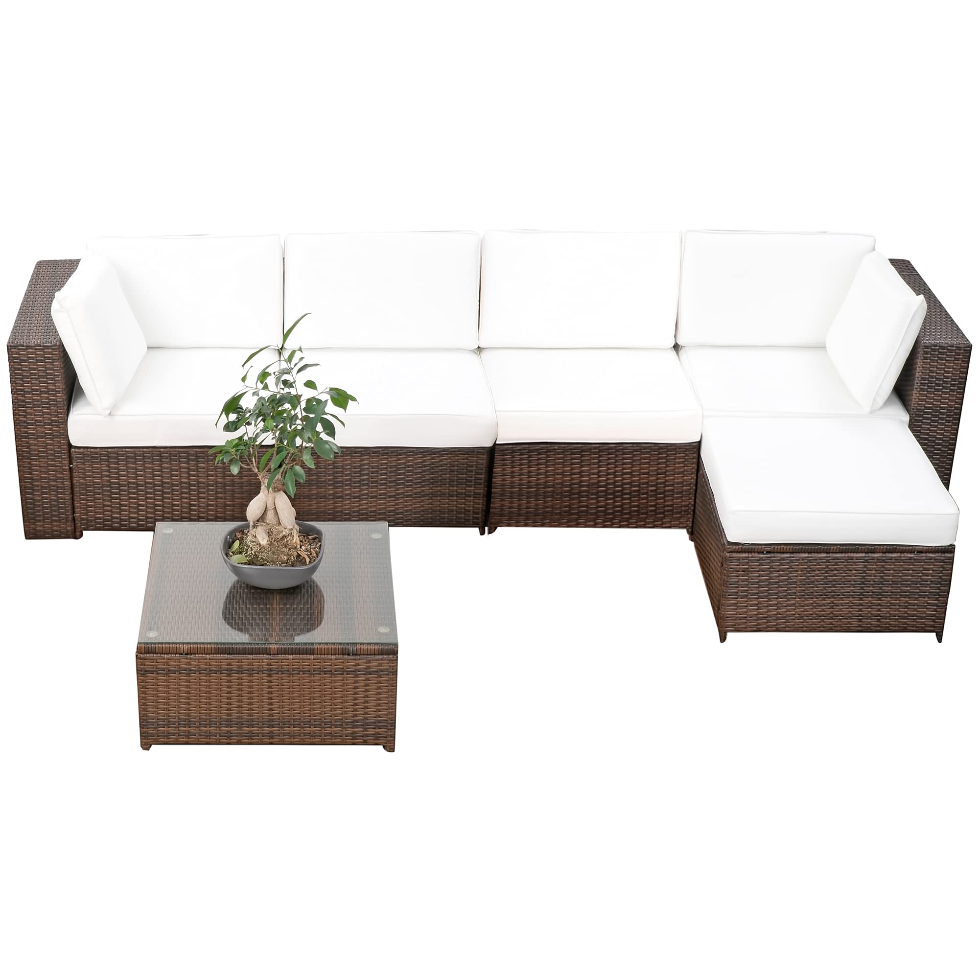 XINRO Rattan Garten Lounge XXL 18-TLG 4-Sitzer Polyrattan braun-Mix Kissen Weiss